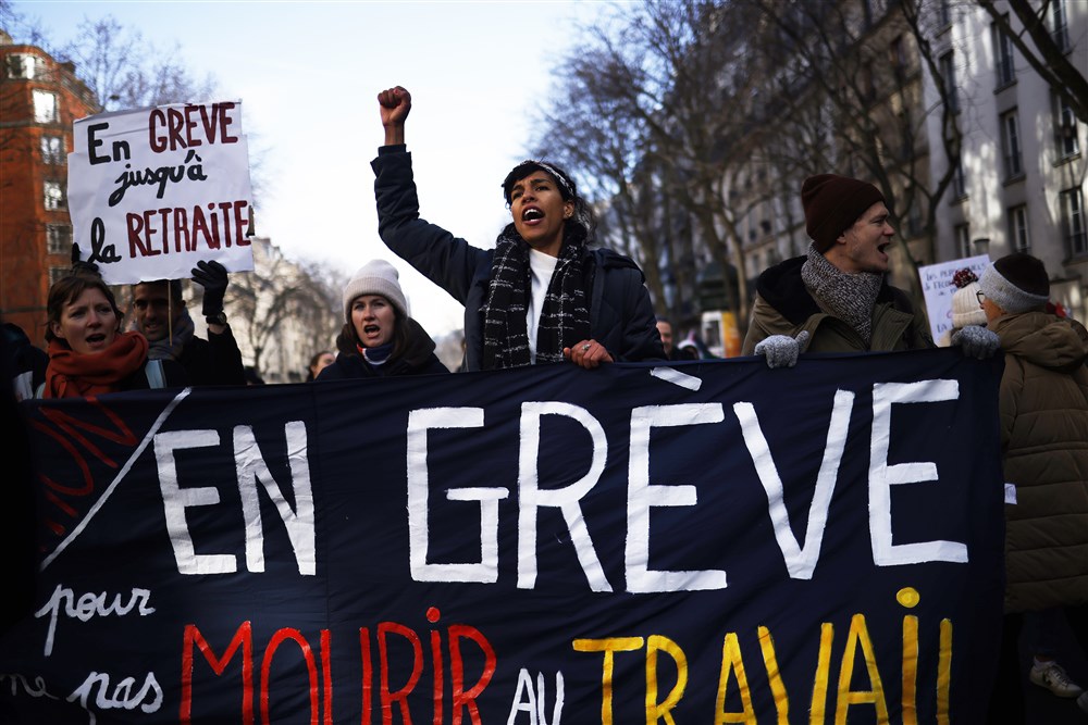 French trade unions demonstration against pension reform in Paris