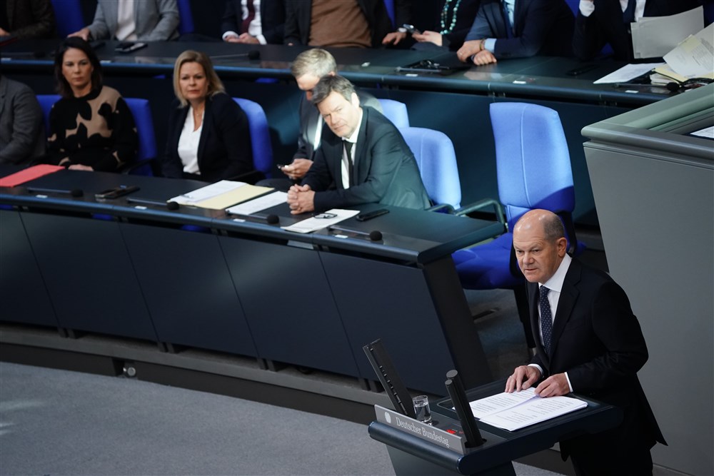 German Chancellor Olaf Scholz delivers government statement at German parliament