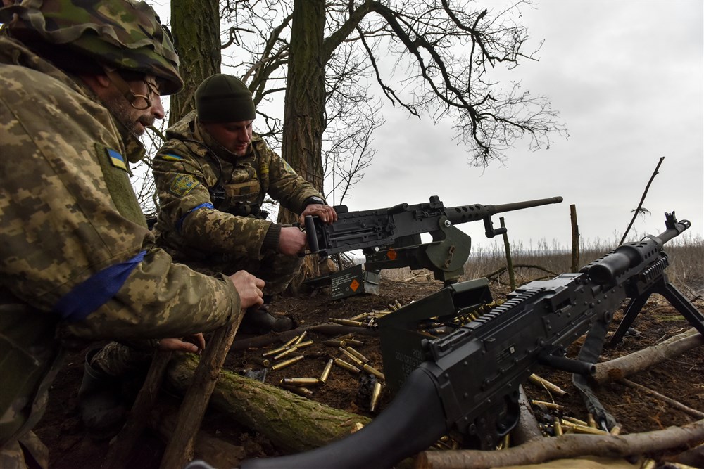 Ukrainian servicemen at a frontline position in the Donetsk region