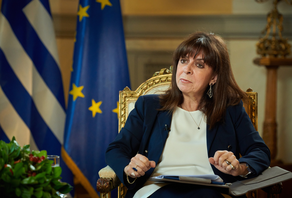 Athens,greece-june,7,2021:greek,President,Katerina,Sakellaropoulou,During,An,Interview,With,Russian