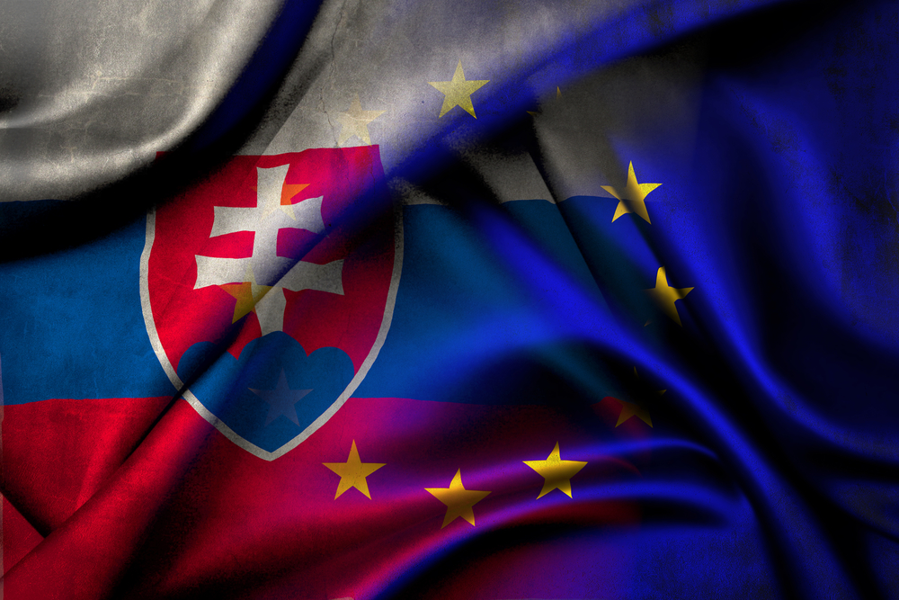 Flag,Of,Slovakia,Overlayed,With,The,Flag,Of,The,European