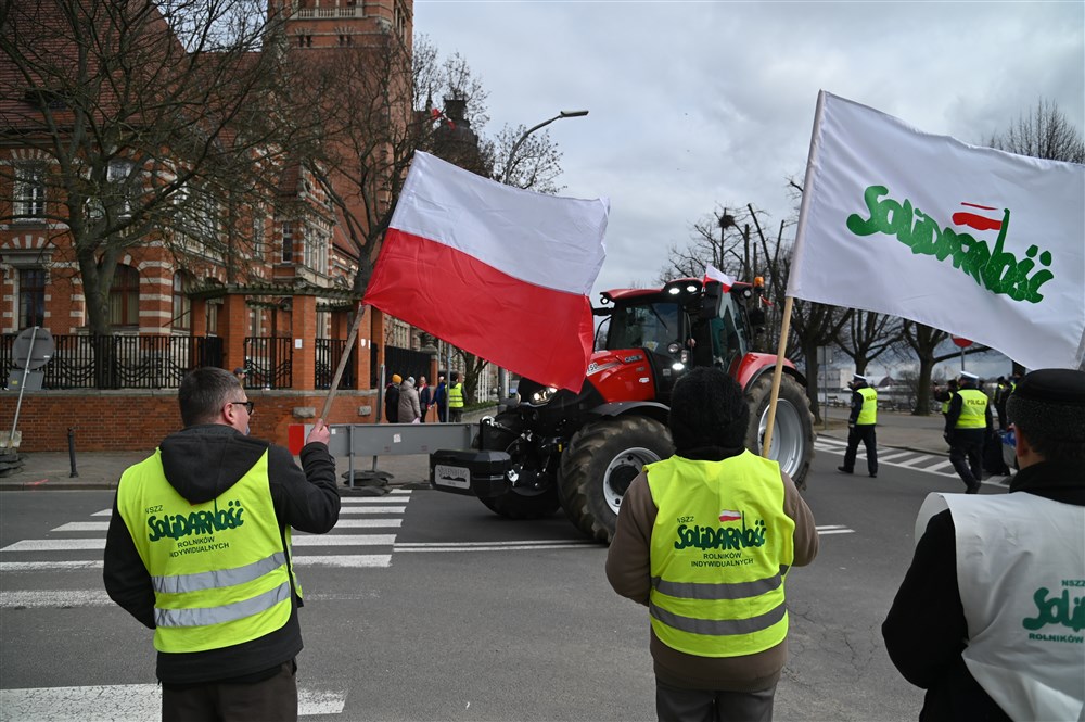 Polish farmers protest and block a street in Szczecin