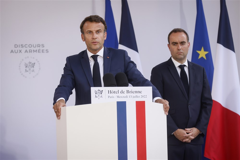 President Macron delivers his speech to militaries on the eve of Bastille Day