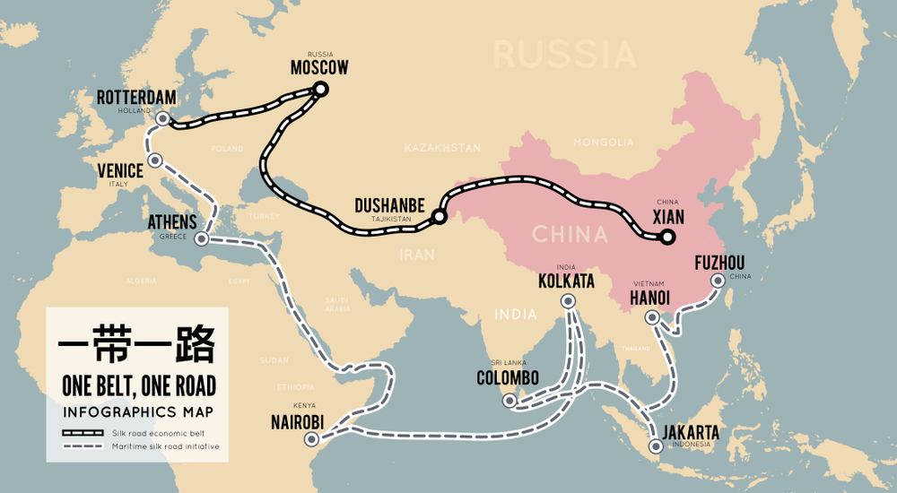 One,Belt,One,Road.,New,Chinese,Trade,Silk,Road.,Map