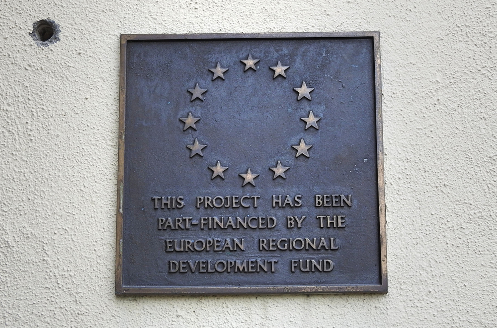 Eu,European,Regional,Development,Fund,Funding,Wall,Plaque,On,A