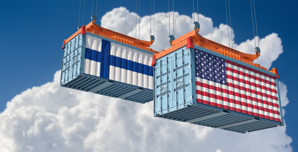 Freight,Containers,With,Usa,And,Finland,Flag.,3d,Rendering