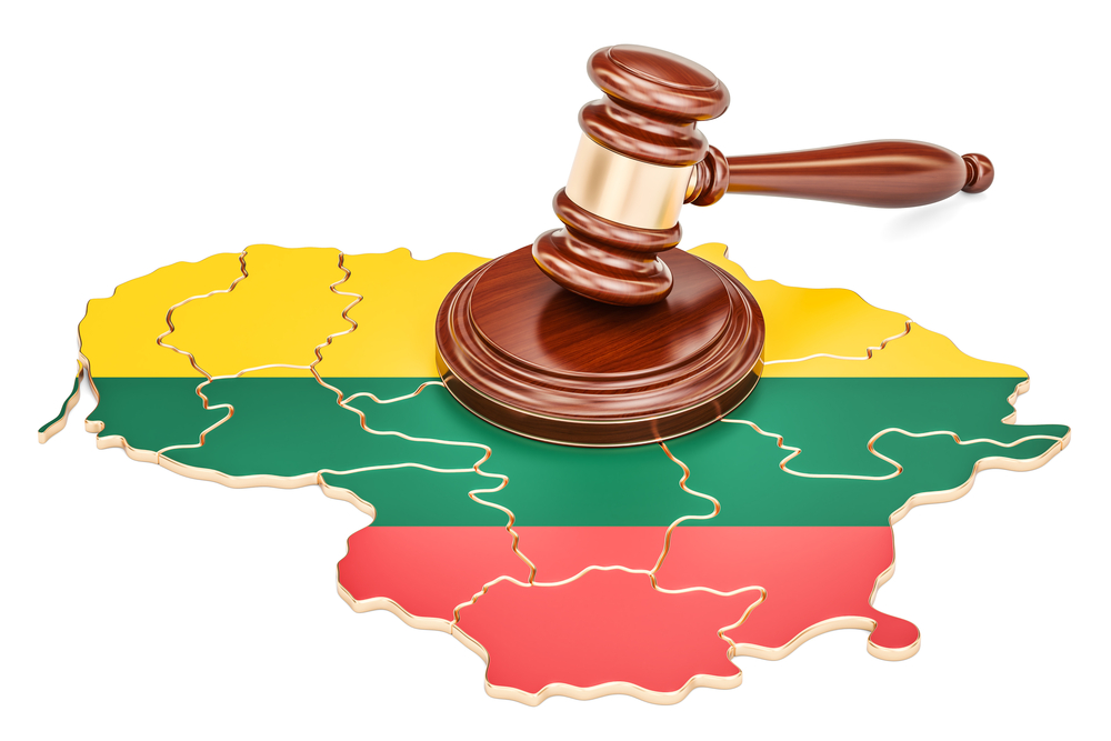 Wooden,Gavel,On,Map,Of,Lithuania,,3d,Rendering,Isolated,On