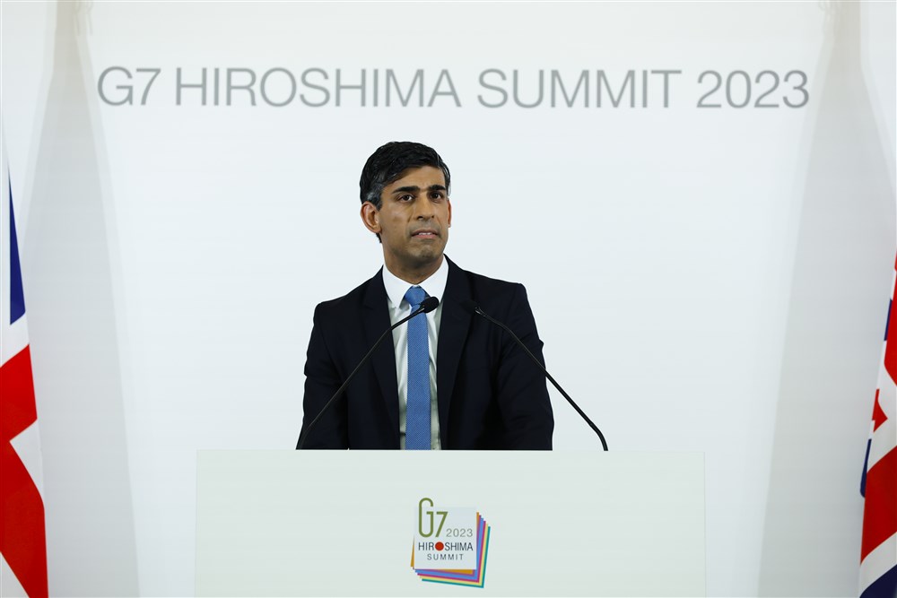 British Prime Minister Rishi Sunak press conference during the G7 summit in Hiroshima
