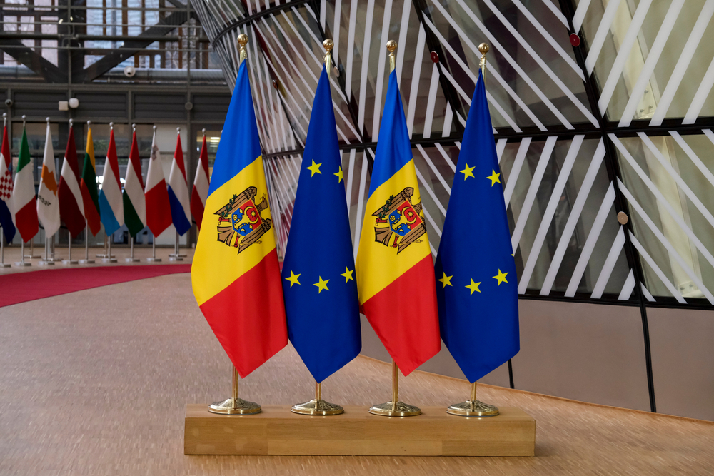Flags,Of,Europe,And,Moldova,Stand,In,Eu,Headquarters,In