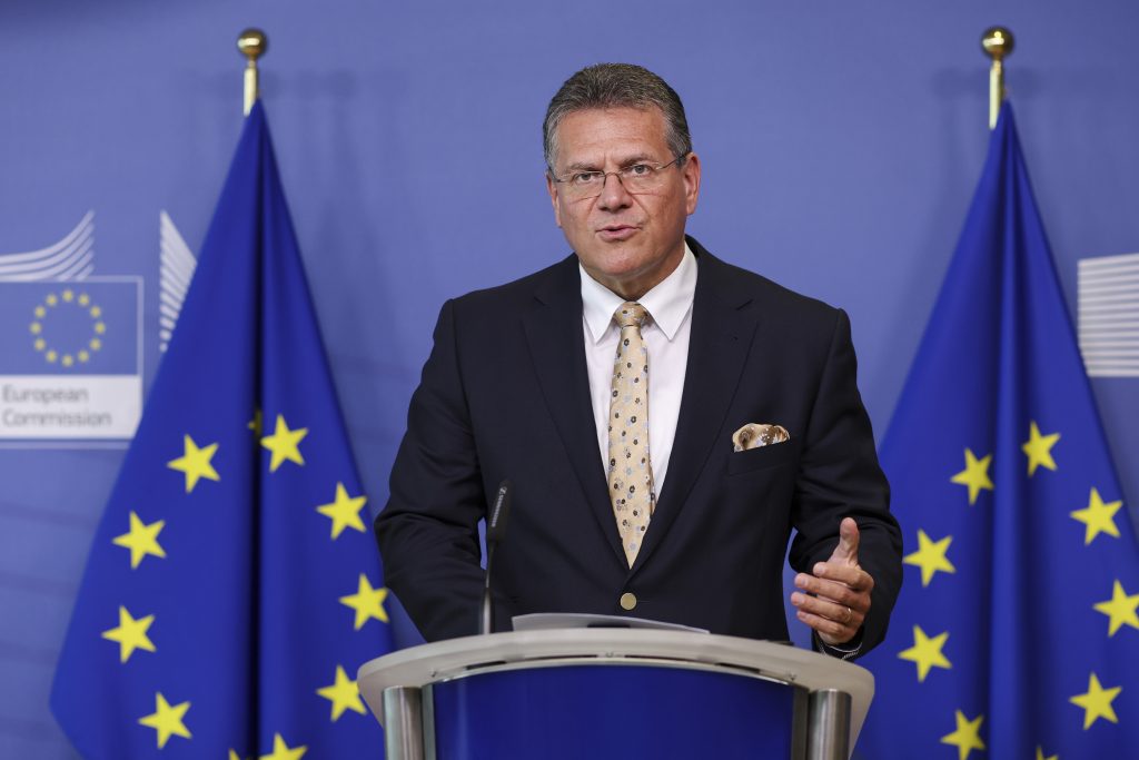 EU Commission VP Sefcovic gives press conference on joint gas purchases