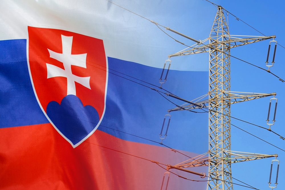 Slovakia,Flag,On,Electric,Pole,Background.,Power,Shortage,And,Increased