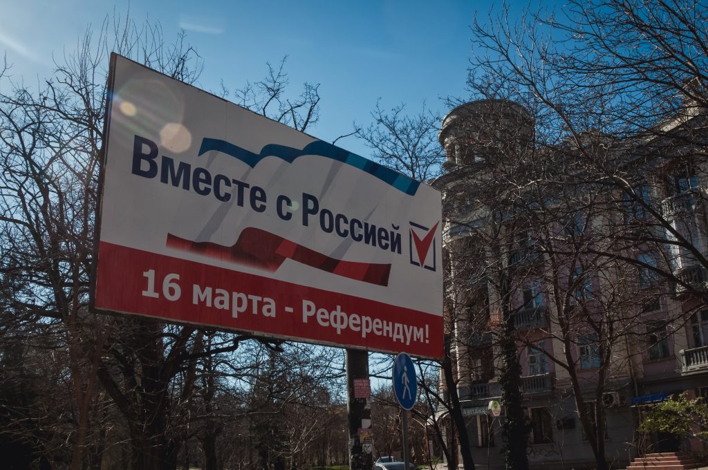 Simferopol,,Ukraine,-,March,22,,2014:,Referendum,Billboard,During,Crimea