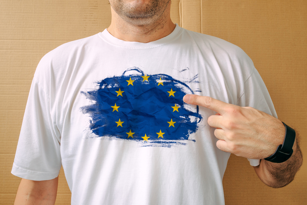 Handsome,Man,Proudly,Wearing,White,T-shirt,With,Eu,Flag,Printed