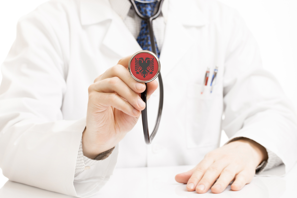Doctor,Holding,Stethoscope,With,Flag,Series,-,Albania