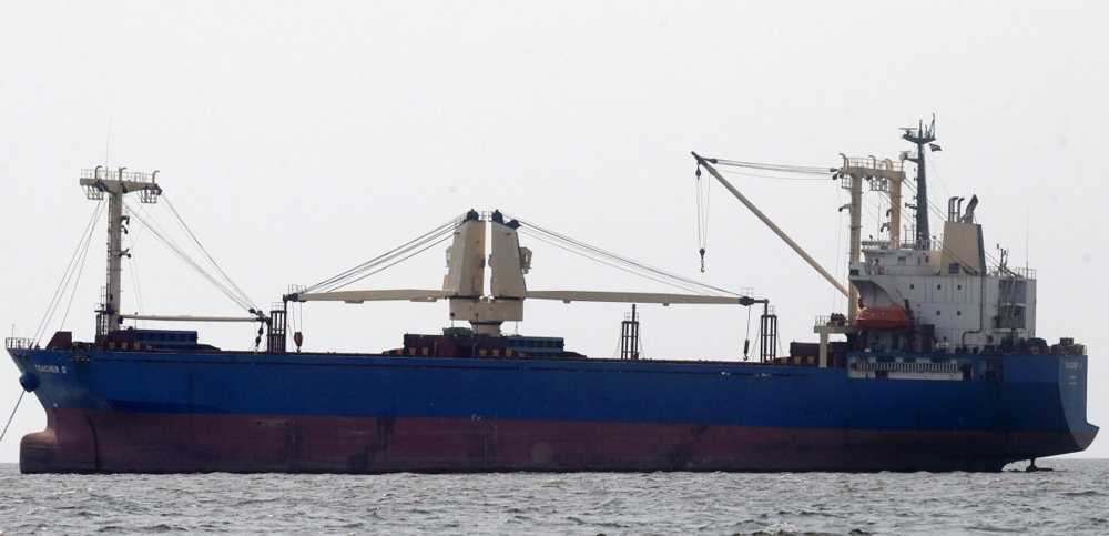 Commercial ships in Red Sea port of Hodeidah, Yemen