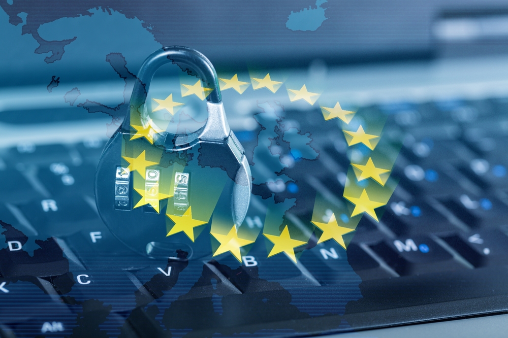 Digital,Service,Act,Concept:,Lock,On,Computer,Keyboard,And,Europe