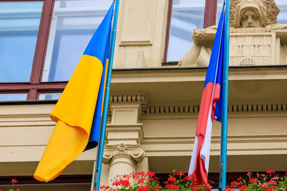 Flags,Of,Ukraine,And,The,Czech,Republic,On,A,Historic