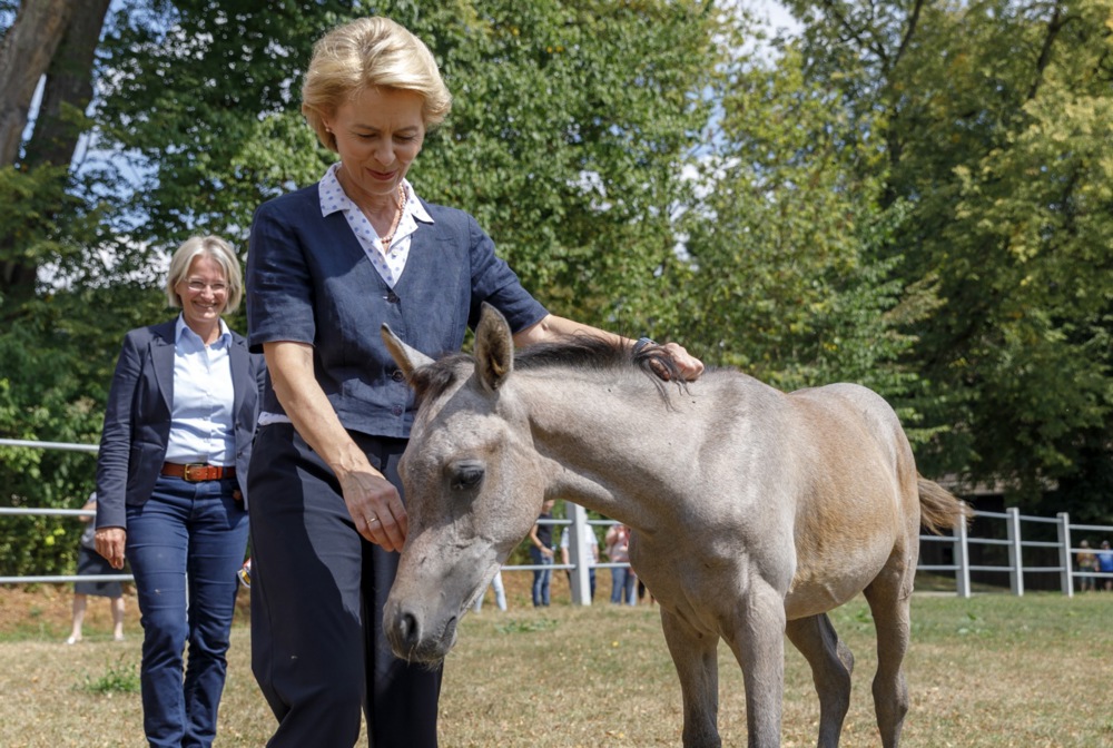 German Minister von der Leyen visits state Marbach Stud in Gomadingen