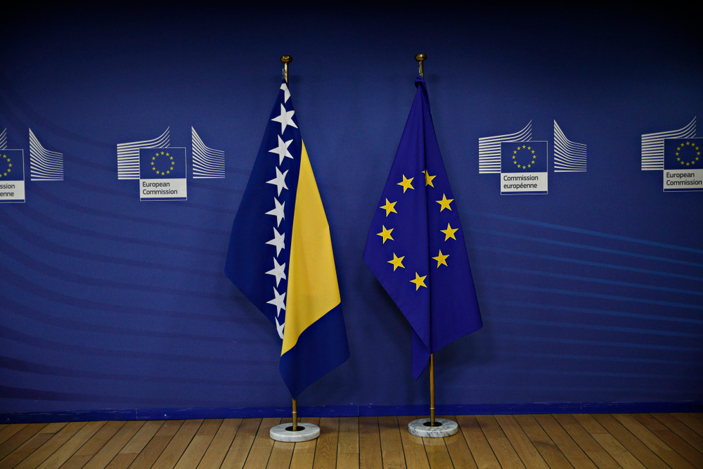 European,Union,Flag,And,Flag,Of,Bosnia,Herzegovina,At,The
