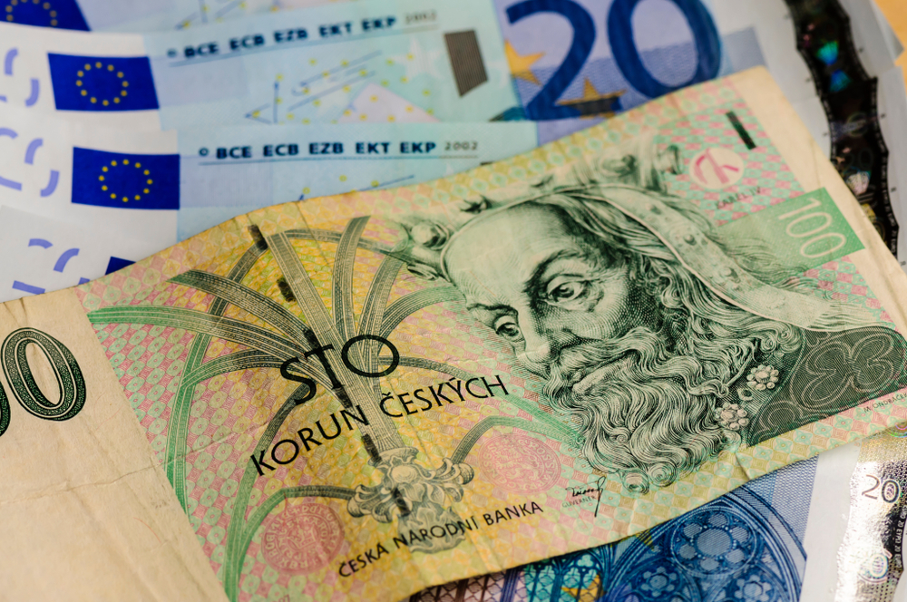 Czech,Korun,Bank,Note,Against,A,Number,Of,Euro,Notes