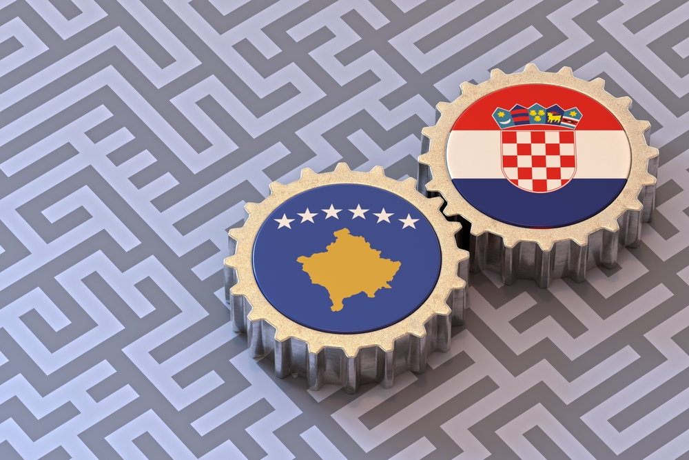 Kosovo,And,Croatia,Flags,On,A,Gears.,Isolated,On,Labyrinth