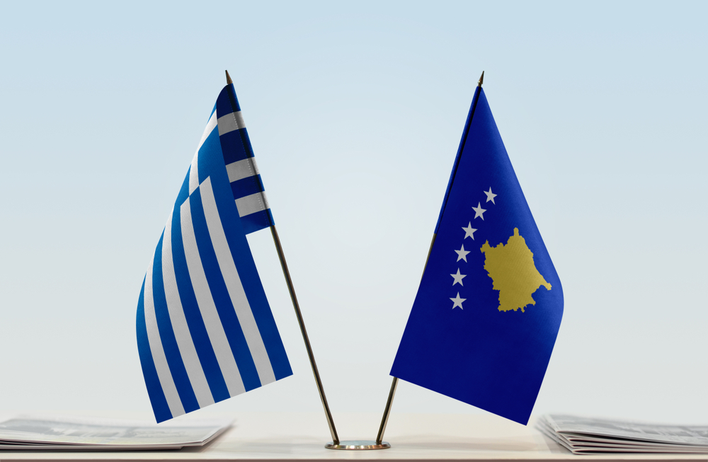 Flags,Of,Greece,And,Kosovo.,Cloth,Of,Flags,Is,3d
