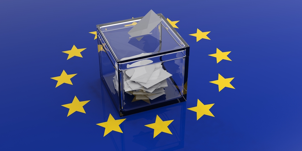 Ballot,Box,On,A,European,Union,Flag,Background.,3d,Illustration