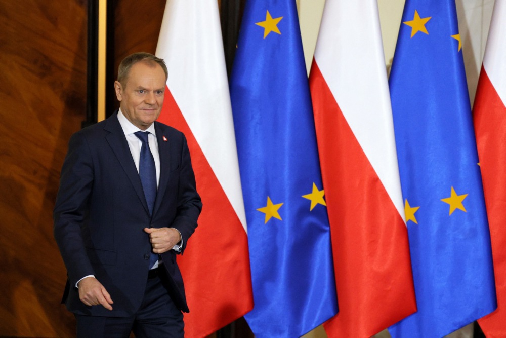 Polish Prime Minister Donald Tusk attends press conference after cabinet meeting