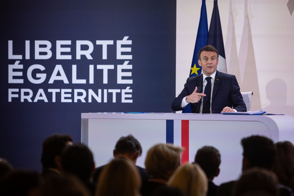 French President Macron holds press conference at ElyseePalace in Paris