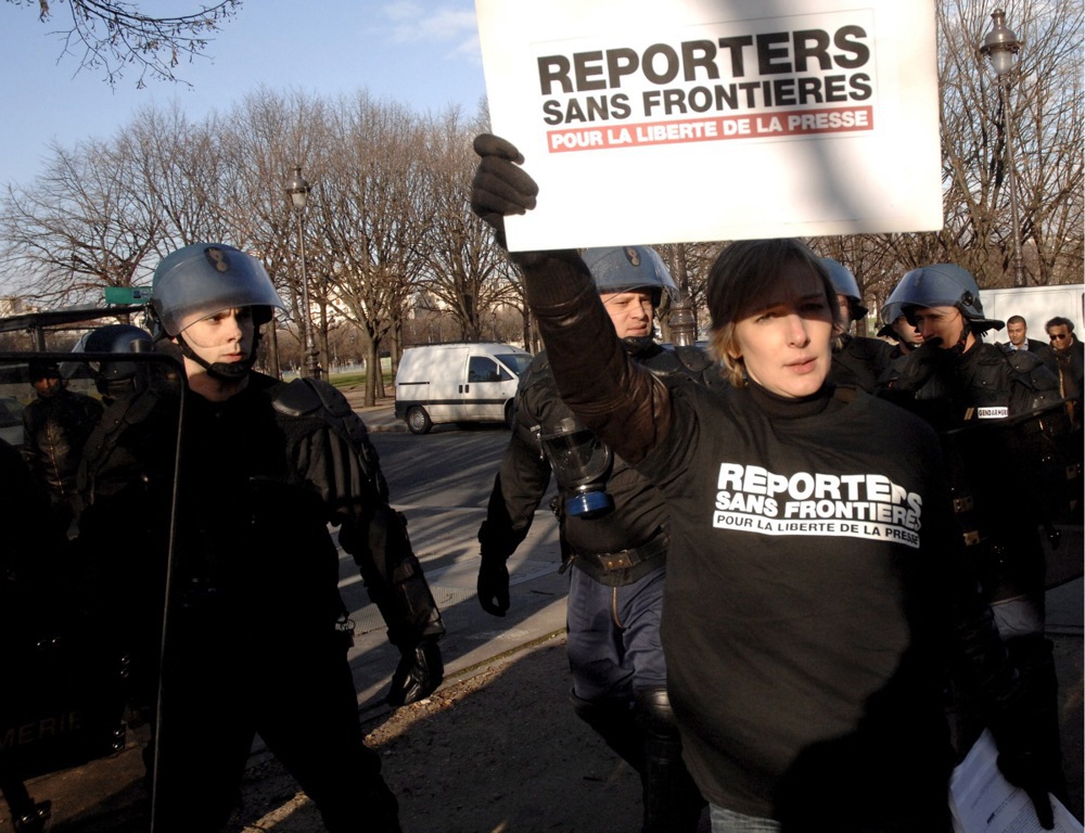 Reporters Without Borders rally against Gaddafi visit