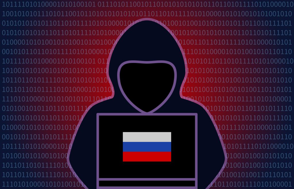 Mysterious,Hooded,Russian,Hacker,With,Russian,Flag,Flat,Vector,Editorial
