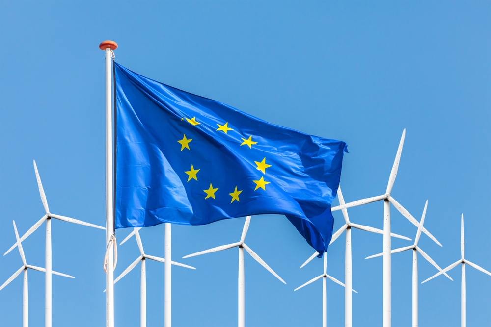 Official,Flag,Of,The,European,Union,In,Front,Of,A