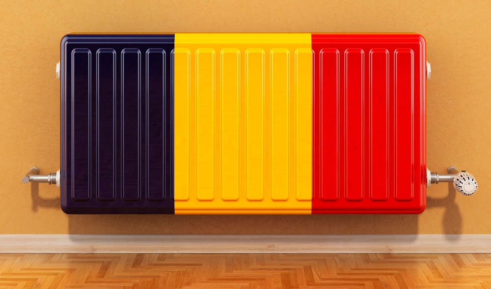 Heating,Radiator,With,Romanian,Flag,On,The,Wall.,Heating,In