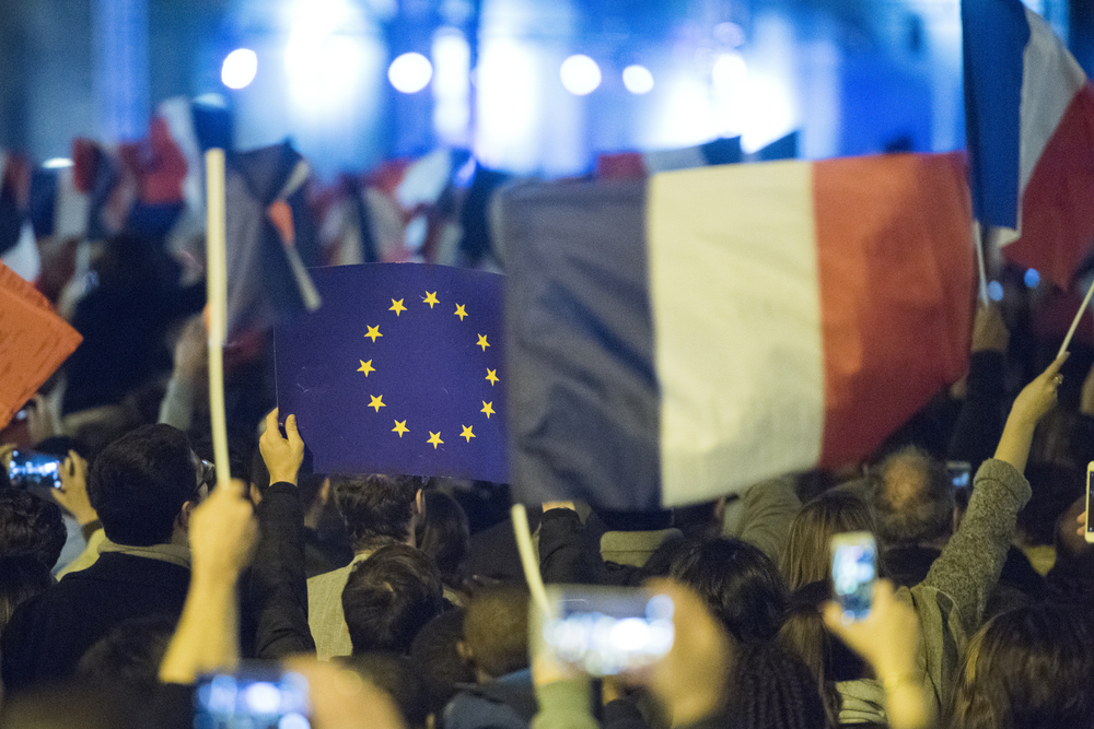 Eu,Flags,And,France,Flags,Shown,On,A,Demonstration,In