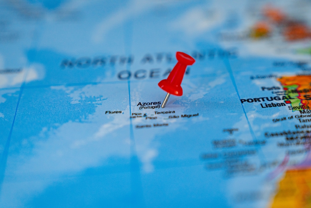 Map,Of,Azores,With,A,Red,Pushpin,Stuck
