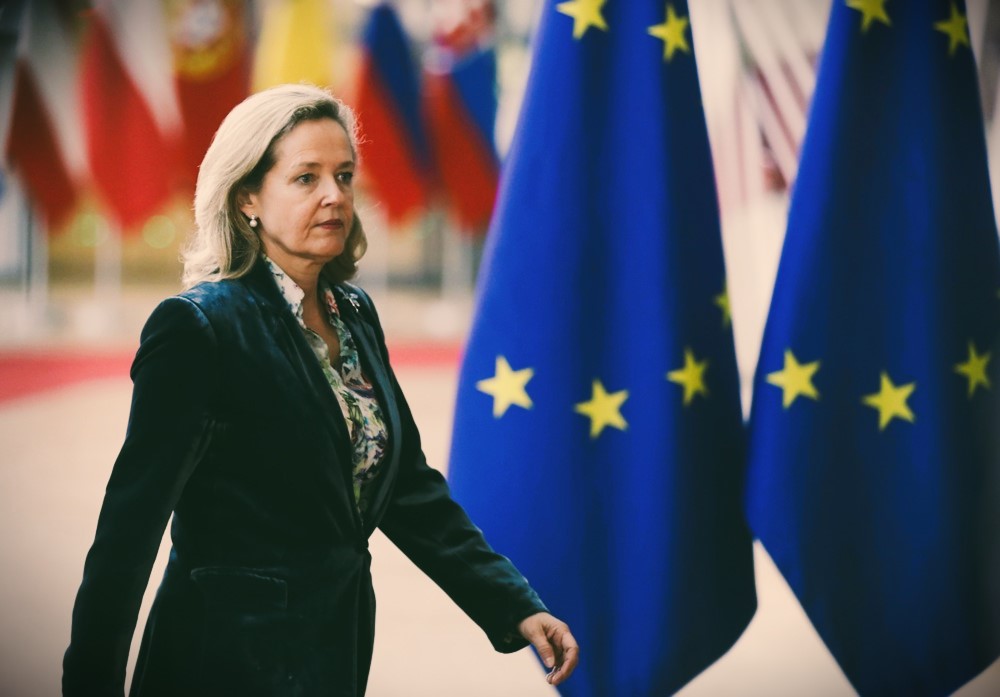 epa10520794 Spanish first Deputy Prime Minister and Minister of Economy, Nadia Calvino at the start of a Eurogroup finance ministers meeting in Brussels, Belgium, 13 March 2023.  EPA-EFE/OLIVIER HOSLET