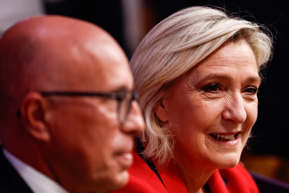 French Rassemblement National leader Jordan Bardella presser ahead of elections
