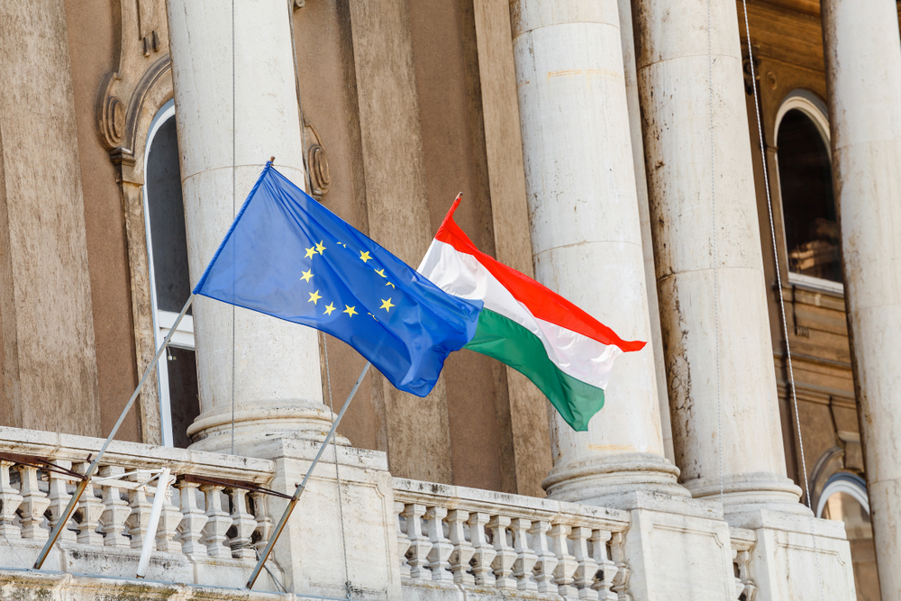 Flag,Of,Hungary,And,The,European,Union,On,The,Royal