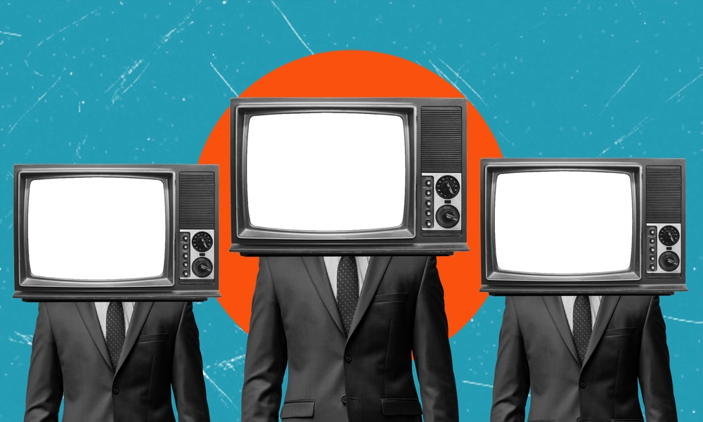Contemporary,Art,Collage.,Group,Of,People,With,Retro,Tv,Heads