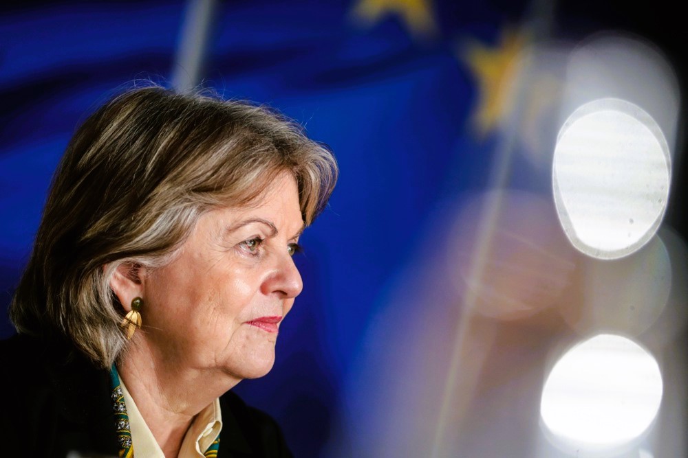 epa09042074 EU Commissioner for Cohesion and Reforms Elisa Ferreira during an interview for EFE agency at the European Commission in Brussels, Belgium, 25 February 2021. (Issued 28 February 2021)  EPA-EFE/STEPHANIE LECOCQ