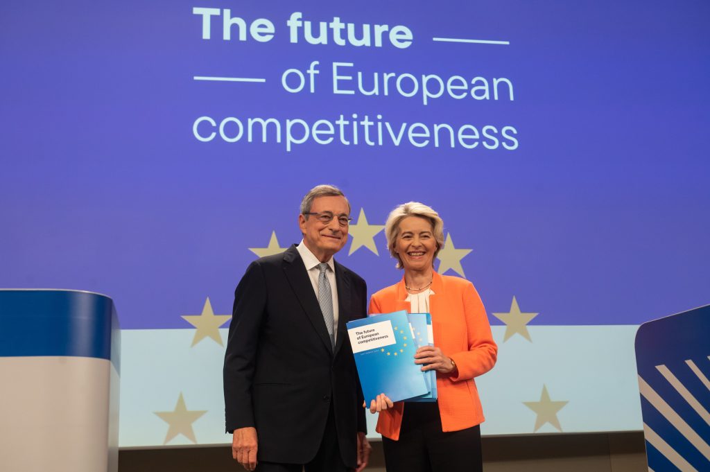 Conférence de presse de VdL & Mario Draghi, conseiller special  pour présenter le « Rapport sur la compétitivité européenne ».