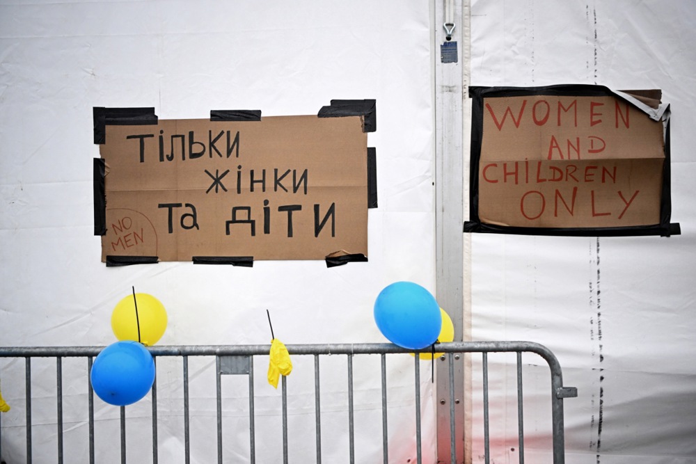 War refugees from Ukraine at the Polish-Ukrainian border crossing in Medyka