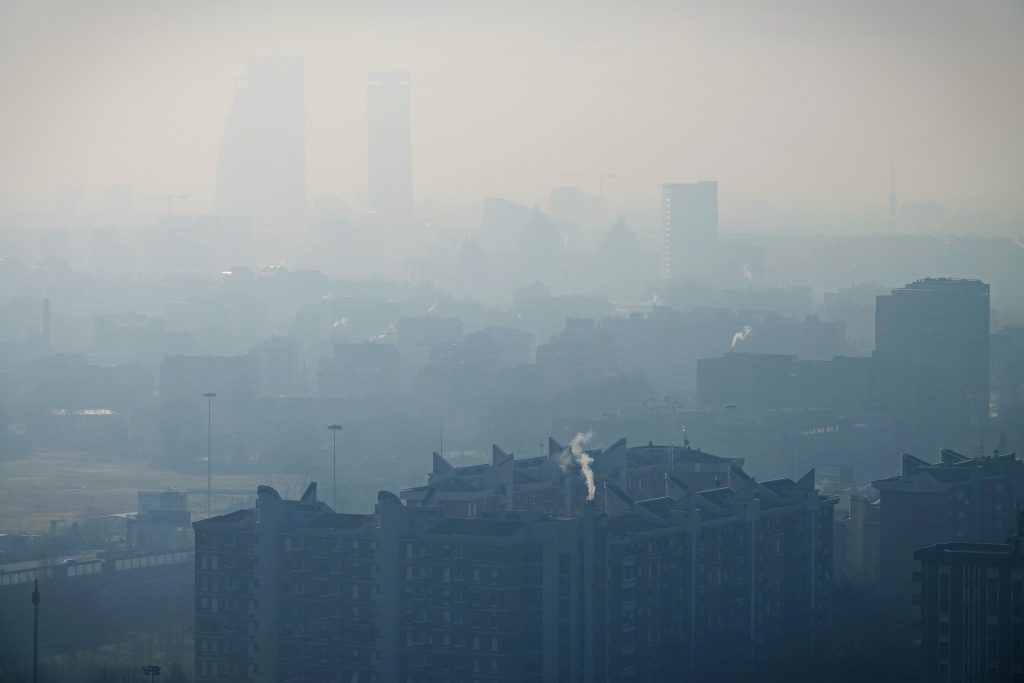 City,Landscape,With,Smog,,Aerial,View,Of,The,City,With