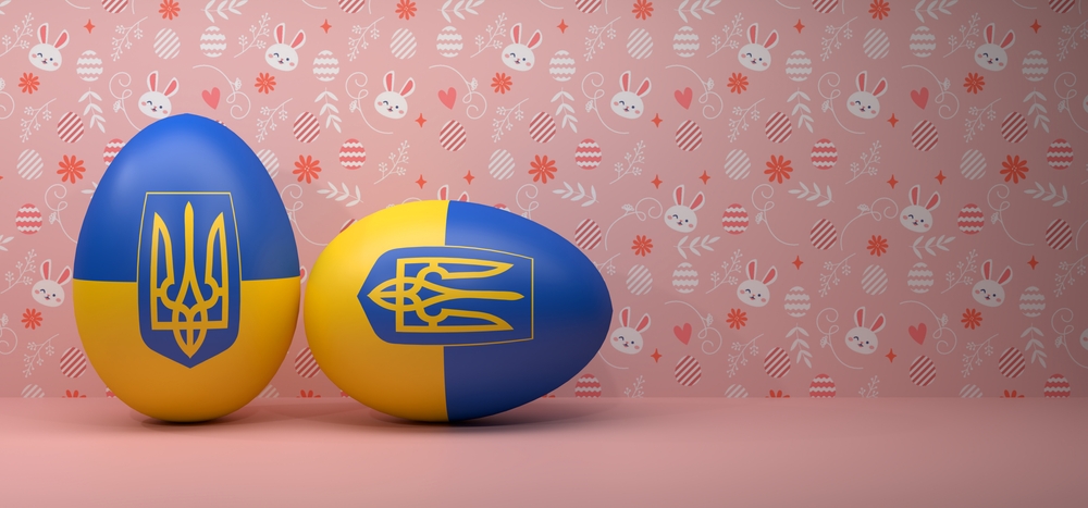 Happy,Easter,Egg,,Eggs,Color,With,Ukraine,Flags,For,Support