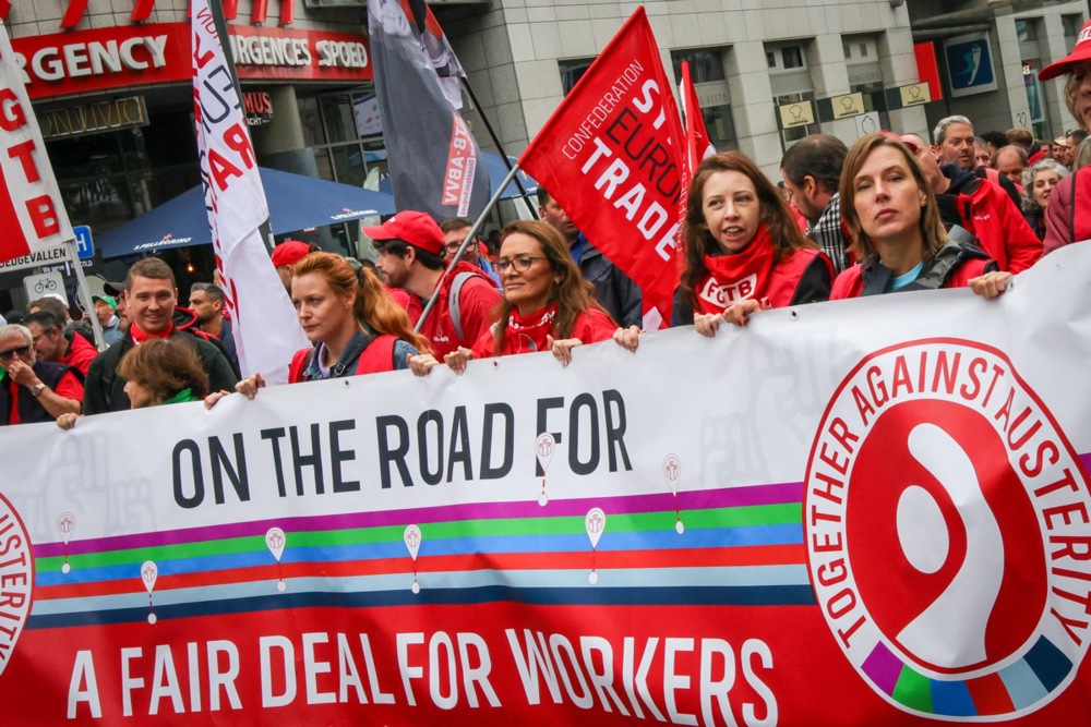 Trade Unions and workers stage a protest in Brussels