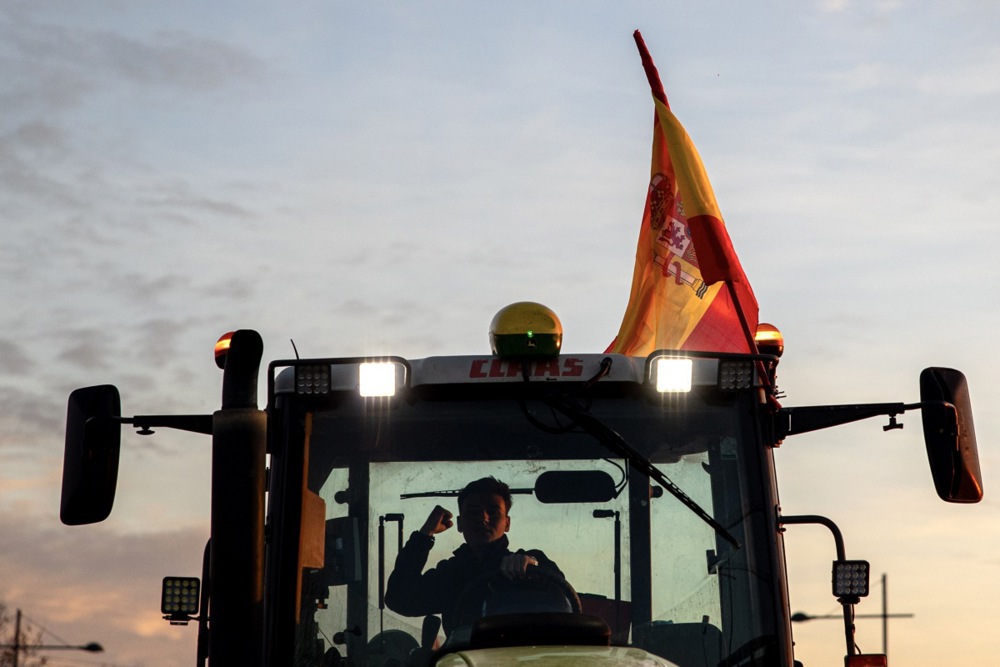 Spanish farmers march towards downtown Madrid