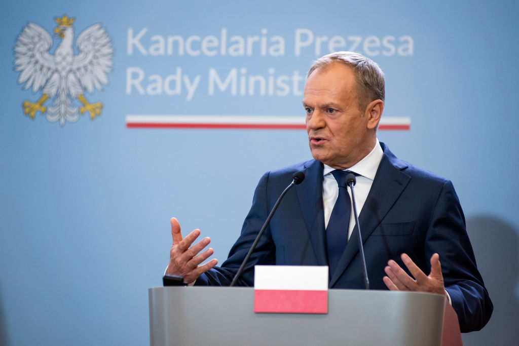 PM Donald Tusk speaks at a press conference with Prime