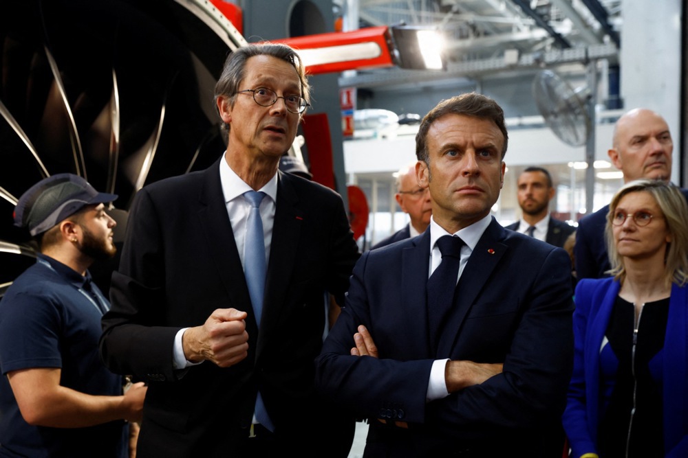 French President Macron visits Safran site in Villaroche near Paris