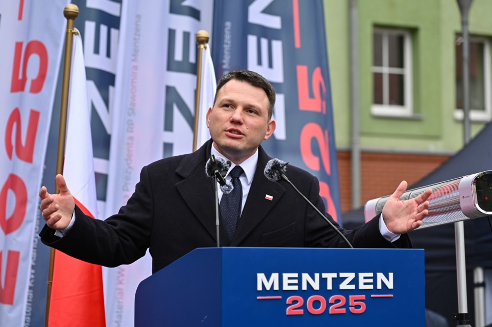 Far-right Confederation Presidential candidate Slawomir Mentzen campaigns in Stargard