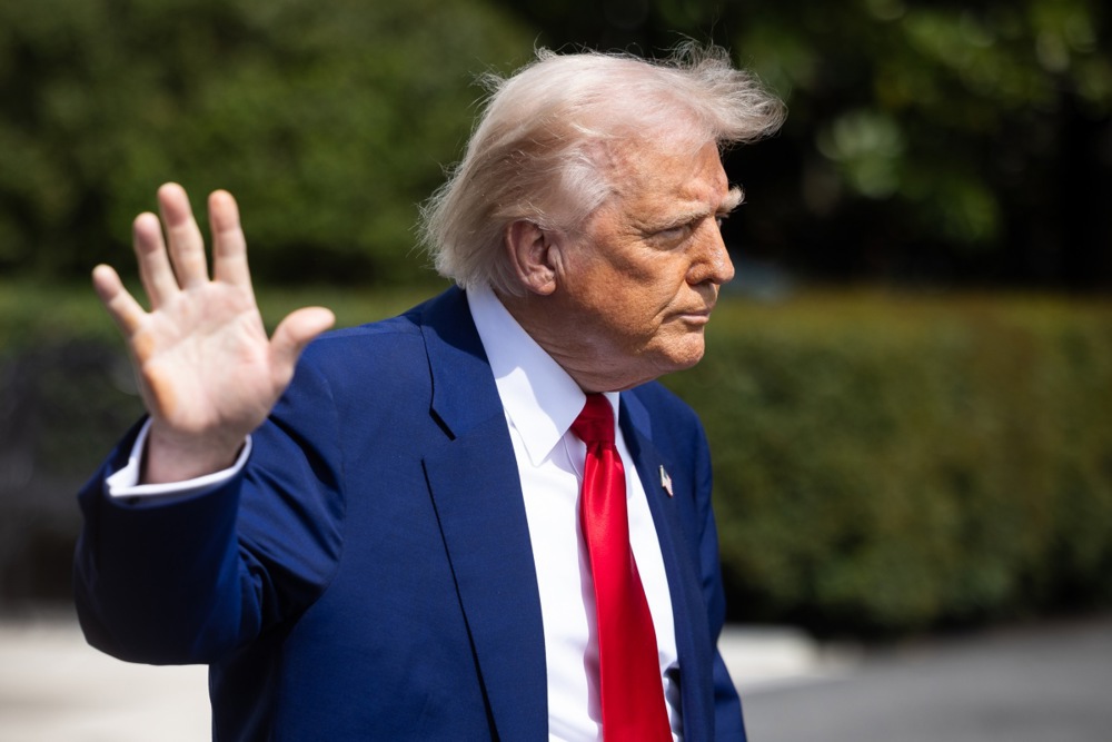 US President Donald Trump departs the White House